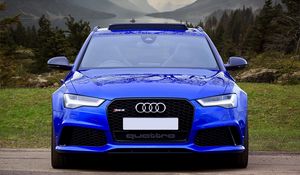 Превью обои audi rs6, audi, машина, синий, вид спереди