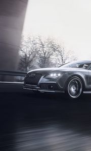 Превью обои audi rs7, audi, машина, серый, дорога, скорость