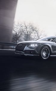 Превью обои audi rs7, audi, машина, серый, дорога, скорость