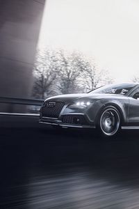 Превью обои audi rs7, audi, машина, серый, дорога, скорость