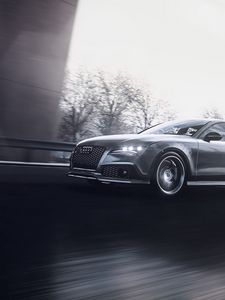 Превью обои audi rs7, audi, машина, серый, дорога, скорость