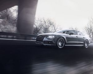 Превью обои audi rs7, audi, машина, серый, дорога, скорость