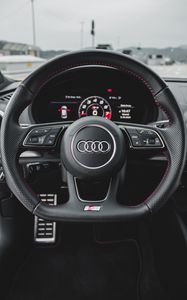 Превью обои audi, руль, панель приборов, автомобиль, черный