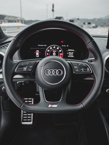 Превью обои audi, руль, панель приборов, автомобиль, черный