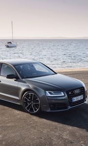 Превью обои audi, s8, вид сбоку, море