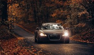 Превью обои audi tt, audi, дорога, осень, движение, асфальт