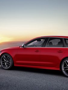 Превью обои audi, v-8, rs6 avant, красный, вид сбоку