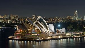Превью обои австралия, вечер, опера, театр, река, достопримечательность