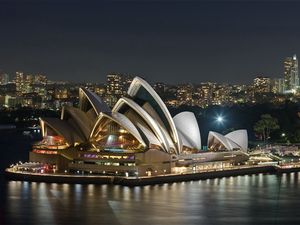 Превью обои австралия, вечер, опера, театр, река, достопримечательность