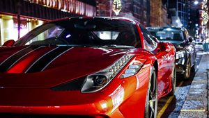 Превью обои авто, спорткар, красный, вид спереди