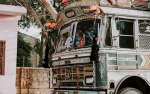 Превью обои автобус, фестиваль, декорация, джайпур, индия