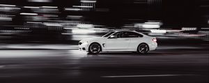 Превью обои автомобиль, белый, дорога, скорость, длинная выдержка