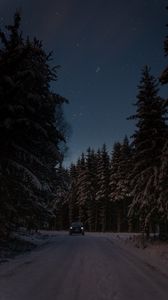 Превью обои автомобиль, дорога, ночь, зима, темный