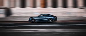 Превью обои автомобиль, дорога, скорость, движение, размытость