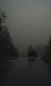 Превью обои автомобиль, дорога, туман, темный