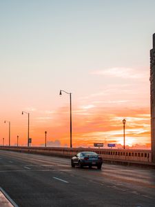 Превью обои автомобиль, движение, мост, закат, кливленд, огайо, сша