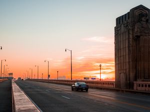 Превью обои автомобиль, движение, мост, закат, кливленд, огайо, сша