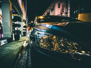 Превью обои автомобиль, фара, вечер