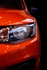 Превью обои автомобиль, красный, фара, вид спереди