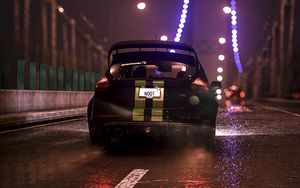 Превью обои автомобиль, мост, ночь, арт, дождь