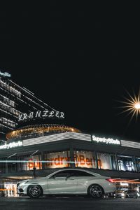 Превью обои автомобиль, ночной город, улица, огни города