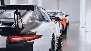 Превью обои автомобиль, спорткар, черный, вид сзади