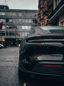 Превью обои автомобиль, спорткар, черный, мокрый, вид сзади