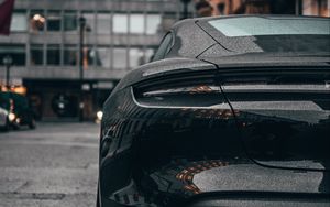 Превью обои автомобиль, спорткар, черный, мокрый, вид сзади
