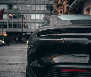 Превью обои автомобиль, спорткар, черный, мокрый, вид сзади