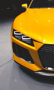 Превью обои автомобиль, спорткар, фара, желтый, вид спереди
