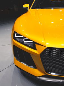 Превью обои автомобиль, спорткар, фара, желтый, вид спереди