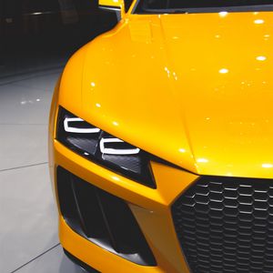 Превью обои автомобиль, спорткар, фара, желтый, вид спереди