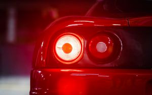 Превью обои автомобиль, спорткар, красный, фонари, свет, вид сзади