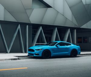 Превью обои автомобиль, спорткар, вид сбоку, дорога, синий