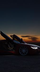 Превью обои автомобиль, суперкар, спорткар, ночь, закат