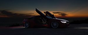 Превью обои автомобиль, суперкар, спорткар, ночь, закат