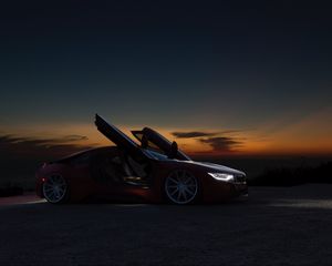 Превью обои автомобиль, суперкар, спорткар, ночь, закат