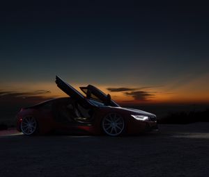 Превью обои автомобиль, суперкар, спорткар, ночь, закат