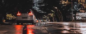 Превью обои автомобиль, улица, ночь, огни, город
