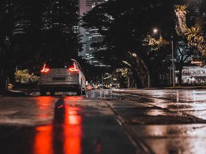Превью обои автомобиль, улица, ночь, огни, город