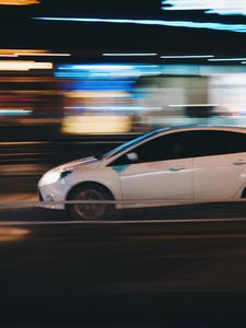Превью обои автомобиль, вид сбоку, ночь, скорость