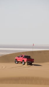 Превью обои автомобиль, внедорожник, красный, песок, пустыня