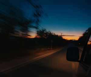 Превью обои автомобиль, закат, ночь, движение, скорость