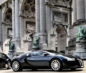 Превью обои автомобили, bugatti, veyron, роскошь, черный, припаркованные, строительство