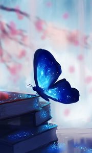Превью обои бабочка, книги, арт, блики, магия