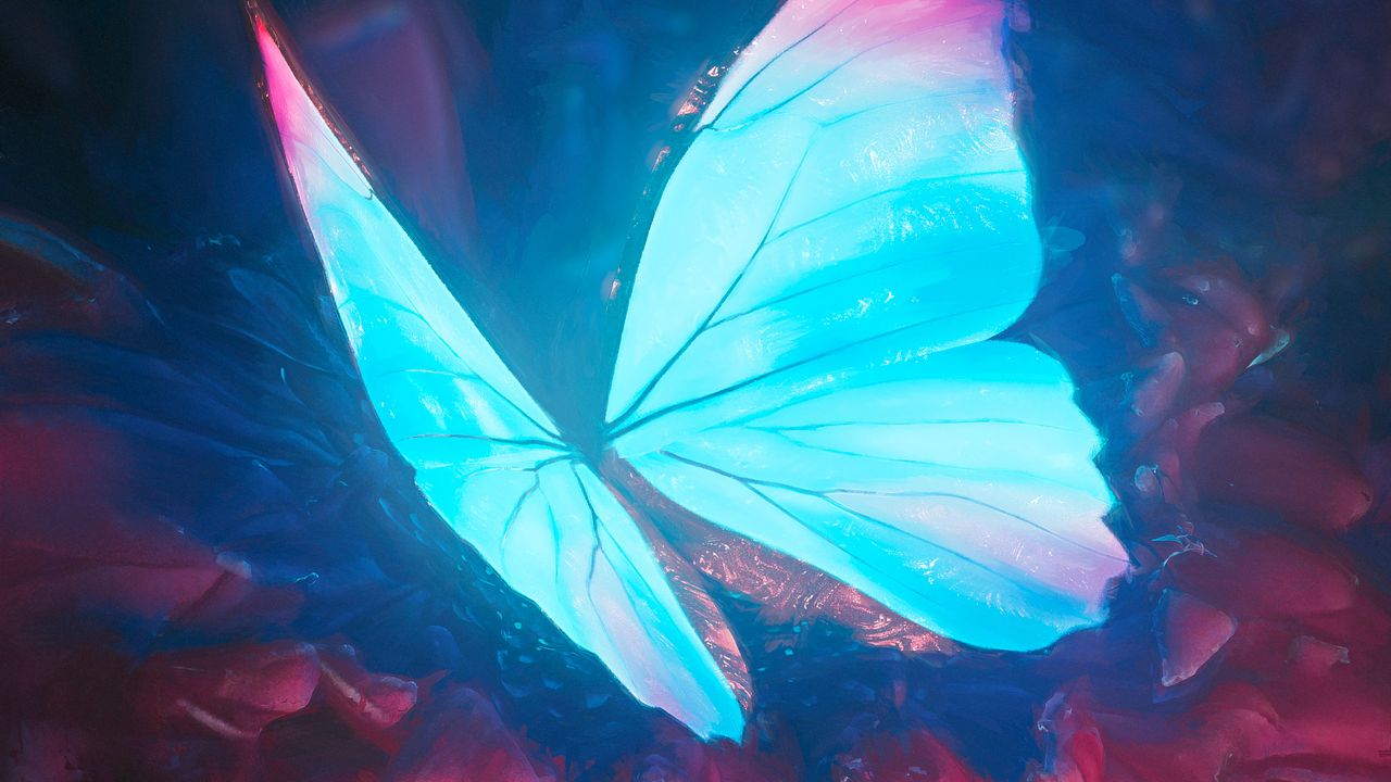Обои бабочка, крылья, свечение, арт