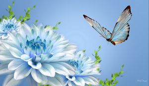 Превью обои бабочка, цветок, полет, макро