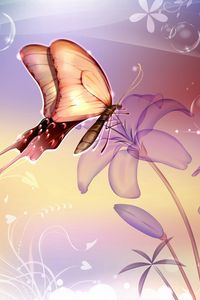 Превью обои бабочка, цветы, полет, абстракция, узоры