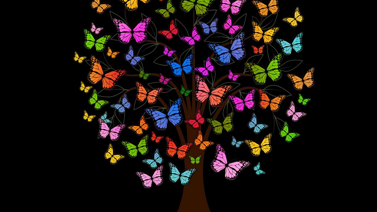 Обои бабочки, дерево, узоры, разноцветный