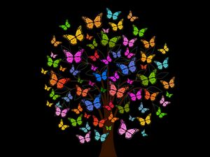 Превью обои бабочки, дерево, узоры, разноцветный